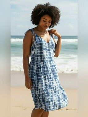 HOST PICK🎉🌈 Blue Tie Dye Boho Beachy Festival Midi Length Plus Size Sun Dress